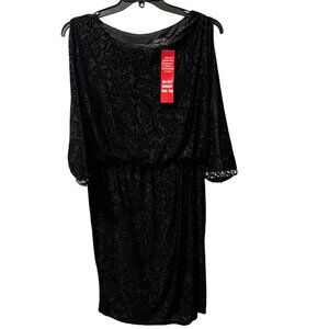 Black Marina Beaded Cuff Dress Size 14 black velvet embellished dress. NWT